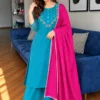 Embroidered Rayon Kurti Pant Set with Leheriya Kota Doria Dupatta - Image 10