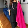Embroidered Rayon Kurti Pant Set with Leheriya Kota Doria Dupatta - Image 11