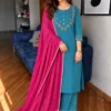 Embroidered Rayon Kurti Pant Set with Leheriya Kota Doria Dupatta - Image 12