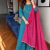 Embroidered Rayon Kurti Pant Set with Leheriya Kota Doria Dupatta - Image 13