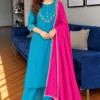 Embroidered Rayon Kurti Pant Set with Leheriya Kota Doria Dupatta - Image 4