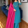 Embroidered Rayon Kurti Pant Set with Leheriya Kota Doria Dupatta - Image 8