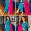 Embroidered Rayon Kurti Pant Set with Leheriya Kota Doria Dupatta - Image 9