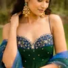 Emerald Green Embroidered Bustier Anarkali Gown with Dupatta | Designer Indo-Western Wedding Party Wear