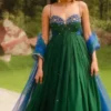 Emerald Green Embroidered Bustier Anarkali Gown with Dupatta | Designer Indo-Western Wedding Party Wear - Image 2