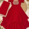 Fendi Crush Double Layered Anarkali Gown with Dupatta | Women Handwork Embroidered Festive Flared Long Gown Suit Set (50" Length)
