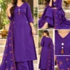 Festive Silk Kali Kurti Palazzo Set with Dupatta - Image 2