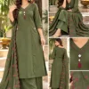 Festive Silk Kali Kurti Palazzo Set with Dupatta - Image 3