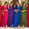 Festive Silk Kali Kurti Palazzo Set with Dupatta - Image 7