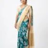 Floral Digital Printed Patola Silk Saree with Woven Gold Zari Border & Unstitched Blouse – Pastel Blue & Teal Shades - Image 2