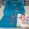 Floral Embroidered Cotton Slub Co-ord Set – V-Neck Kurti with Embroidered Palazzo Pant Set - Image 6