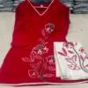 Floral Embroidered Cotton Slub Co-ord Set – V-Neck Kurti with Embroidered Palazzo Pant Set - Image 7