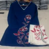 Floral Embroidered Cotton Slub Co-ord Set – V-Neck Kurti with Embroidered Palazzo Pant Set - Image 8