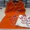 Floral Embroidered Cotton Slub Co-ord Set – V-Neck Kurti with Embroidered Palazzo Pant Set - Image 9