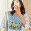 Floral Embroidered Cotton Slub Striped Kurti with Afghani Salwar Pant Set – 2-Piece Ethnic Suit - Image 2
