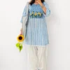 Floral Embroidered Cotton Slub Striped Kurti with Afghani Salwar Pant Set – 2-Piece Ethnic Suit - Image 3