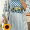 Floral Embroidered Cotton Slub Striped Kurti with Afghani Salwar Pant Set – 2-Piece Ethnic Suit - Image 4