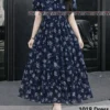 Floral Print Georgette Tiered Midi Dress with Lining – Short Sleeve Pleated Fit & Flare One Piece Dress for Women (Sizes S to 4XL)