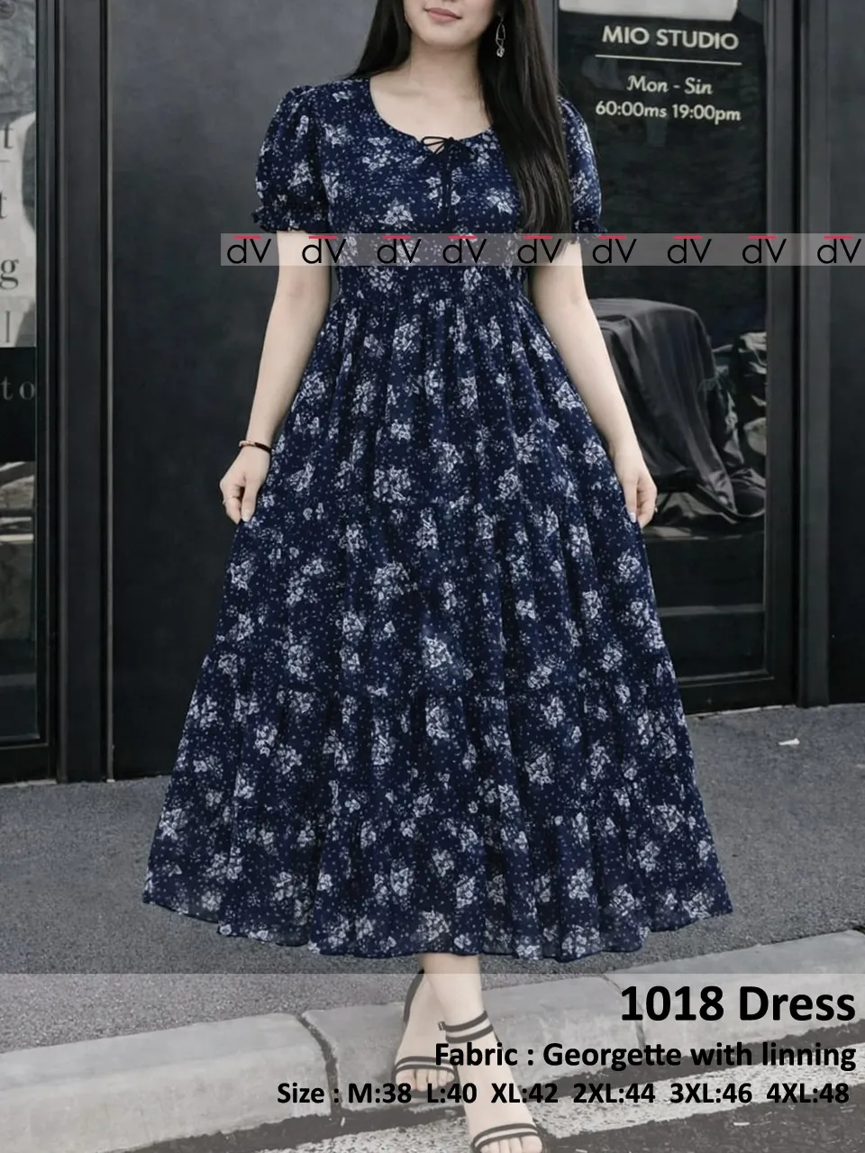 Floral Print Georgette Tiered Midi Dress with Lining – Short Sleeve Pleated Fit & Flare One Piece Dress for Women (Sizes S to 4XL)