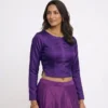 Full Sleeve Raw Silk Readymade Saree Blouse with Side Slit | Designer Solid Boat Neck Ethnic Crop Top with Concealed Back Zip - Image 2