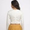 Full Sleeve Raw Silk Readymade Saree Blouse with Side Slit | Designer Solid Boat Neck Ethnic Crop Top with Concealed Back Zip - Image 3