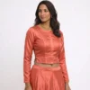 Full Sleeve Raw Silk Readymade Saree Blouse with Side Slit | Designer Solid Boat Neck Ethnic Crop Top with Concealed Back Zip - Image 6