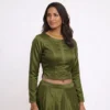 Full Sleeve Raw Silk Readymade Saree Blouse with Side Slit | Designer Solid Boat Neck Ethnic Crop Top with Concealed Back Zip - Image 7