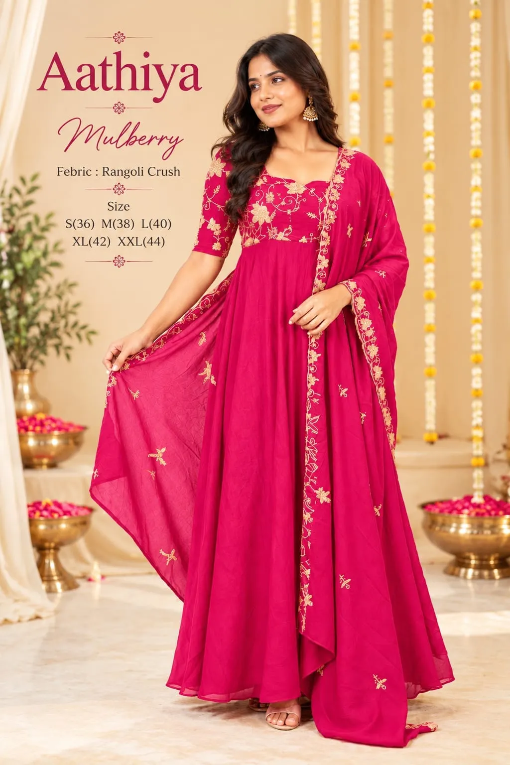 Fully Lined Rangoli Crush Long Frock with Dupatta – Heavy Flare Ethnic Gown for Women - Image 2
