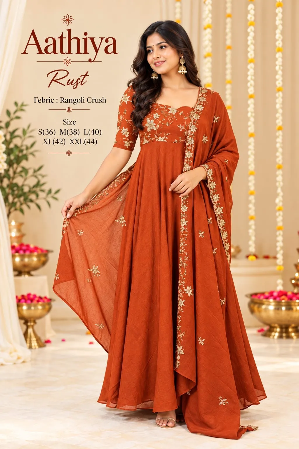 Fully Lined Rangoli Crush Long Frock with Dupatta – Heavy Flare Ethnic Gown for Women - Image 4