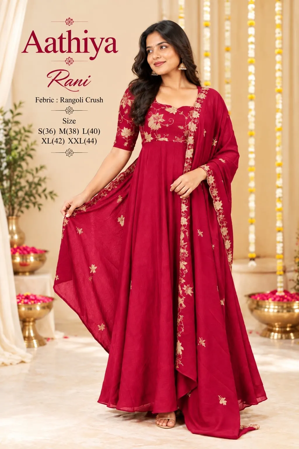 Fully Lined Rangoli Crush Long Frock with Dupatta – Heavy Flare Ethnic Gown for Women - Image 7