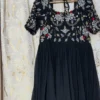 Georgette Flared Anarkali Maxi Gown | Silver Zardozi Hand-Embroidered Floral Yoke & Scalloped Neckline Party Wear Long Dress - Image 2