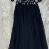 Georgette Flared Anarkali Maxi Gown | Silver Zardozi Hand-Embroidered Floral Yoke & Scalloped Neckline Party Wear Long Dress - Image 3