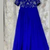 Georgette Flared Anarkali Maxi Gown | Silver Zardozi Hand-Embroidered Floral Yoke & Scalloped Neckline Party Wear Long Dress - Image 5