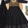 Georgette Jacquard Yoke Flared Anarkali Gown with Dupatta - Image 7