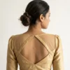 Golden Raw Silk Readymade Saree Blouse – Sweetheart Neck Puff Sleeve Choli with Sheer Net Cut-Out Back - Image 2