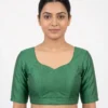 Green Raw Silk Sweetheart Neck Readymade Saree Blouse
