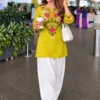 Hand Embroidered Cotton Short Kurti with White Farshi Salwar Set – 2-Piece Ethnic Suit