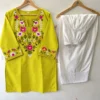 Hand Embroidered Cotton Short Kurti with White Farshi Salwar Set – 2-Piece Ethnic Suit - Image 2