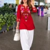 Hand Embroidered Cotton Short Kurti with White Farshi Salwar Set – 2-Piece Ethnic Suit - Image 3