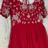 Hand Embroidered Georgette Anarkali Gown | Silver Sequin Rose Floral Work | Scalloped Neckline & Hem | Party & Wedding Wear | Custom Stitched - Image 5