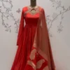 Hand Embroidered Silk Long Frock – Designer Full Sleeves Cutout Neck Anarkali Suit Set for Women - Image 4