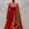 Hand Embroidered Silk Long Frock – Designer Full Sleeves Cutout Neck Anarkali Suit Set for Women - Image 6