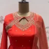 Hand Embroidered Silk Long Frock – Designer Full Sleeves Cutout Neck Anarkali Suit Set for Women - Image 7