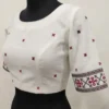 Handcrafted Khadi Cotton Silk Blouse – Boat Neck Front & Deep U-Back Delicate Embroidery Princess Cut Blouse