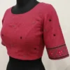 Handcrafted Khadi Cotton Silk Blouse – Boat Neck Front & Deep U-Back Delicate Embroidery Princess Cut Blouse - Image 5