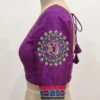 Handcrafted Kutchi Embroidery Blouse – Geometric Mirror Work Raw Silk Choli with Back Dori & Tassels