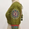Handcrafted Kutchi Embroidery Blouse – Geometric Mirror Work Raw Silk Choli with Back Dori & Tassels - Image 3