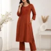 Heavy Cotton Silk Kurti Pant Set with Tone-on-Tone Chikankari Work | Festive 2-Piece Embroidered Kurta Set (Sizes M to 5XL) - Image 2