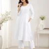 Heavy Cotton Silk Kurti Pant Set with Tone-on-Tone Chikankari Work | Festive 2-Piece Embroidered Kurta Set (Sizes M to 5XL) - Image 6