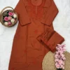 Heavy Cotton Silk Kurti Pant Set with Tone-on-Tone Chikankari Work | Festive 2-Piece Embroidered Kurta Set (Sizes M to 5XL) - Image 9